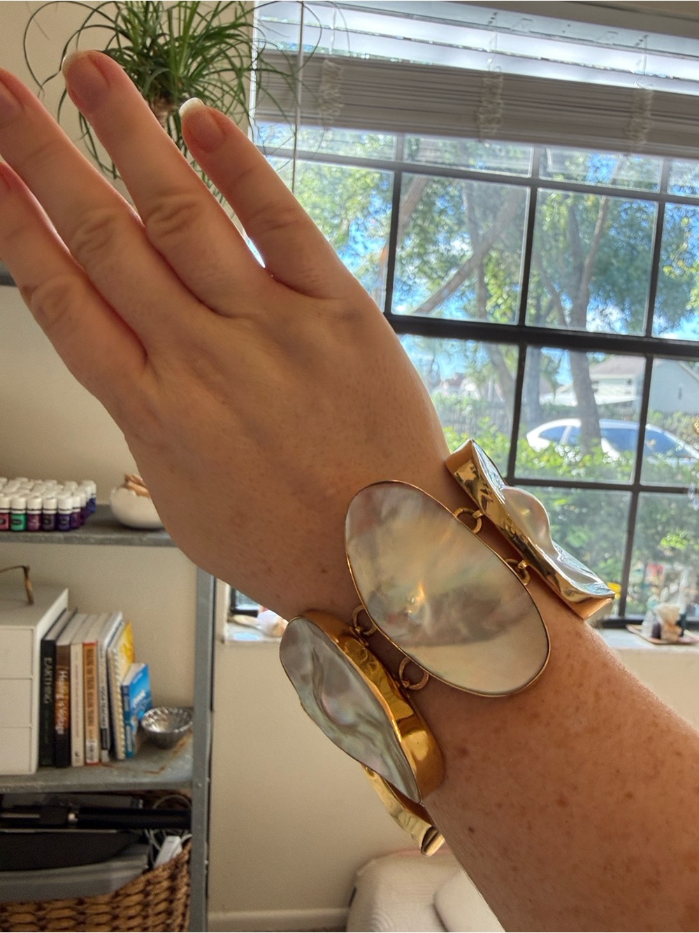 Vintage Charles Albert Gold-tone Mother Pearl Bracelet